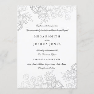 Elegante invitación a la boda floral plateada