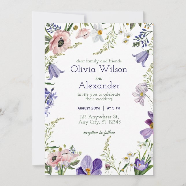 Elegante Invitación a la Boda Floral Púrpura (Anverso)