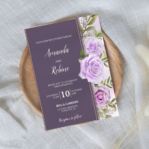 Elegante Invitación a la Boda Floral Púrpura Oscur