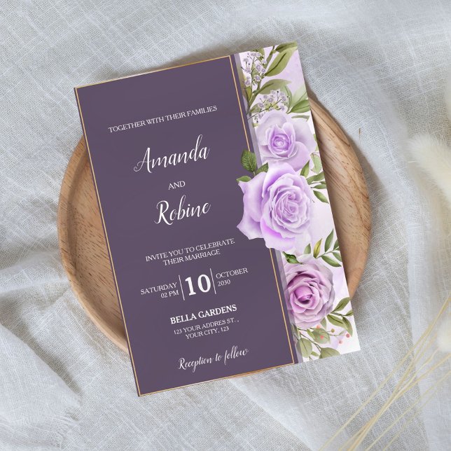 Elegante Invitación a la Boda Floral Púrpura Oscur (Subido por el creador)