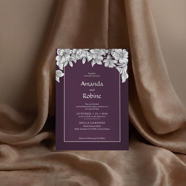 Elegante Invitación a la Boda Floral Púrpura y Bla (Subido por el creador)