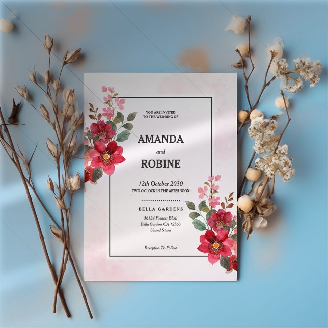 Elegante invitación a la boda floral roja (Subido por el creador)