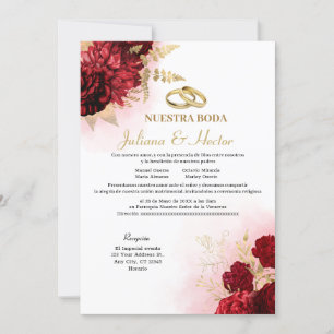 Elegante invitación a la boda floral roja de Nuest