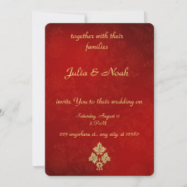 Elegante Invitación a la Boda Floral Roja y Dorada