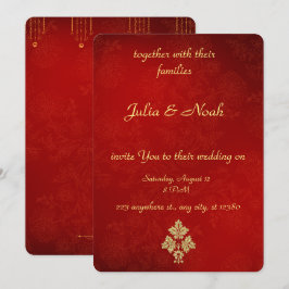 Elegante Invitación a la Boda Floral Roja y Dorada