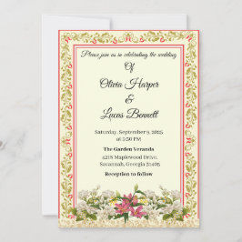 Elegante Invitación a la Boda Floral Roja y Dorada
