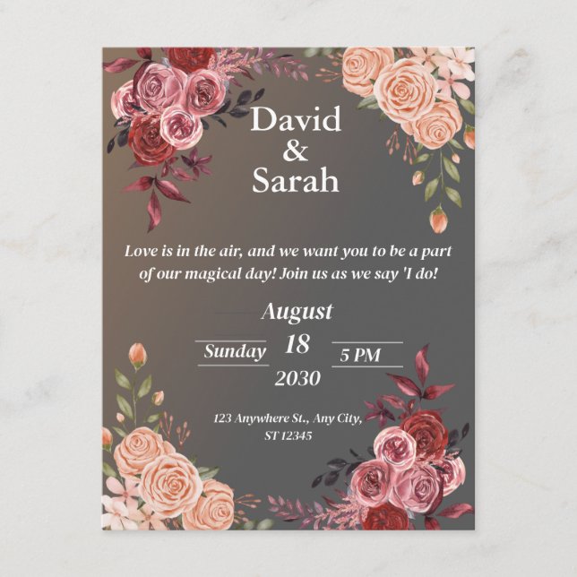 Elegante Invitación a la boda floral ROMÁNTICA (Anverso)