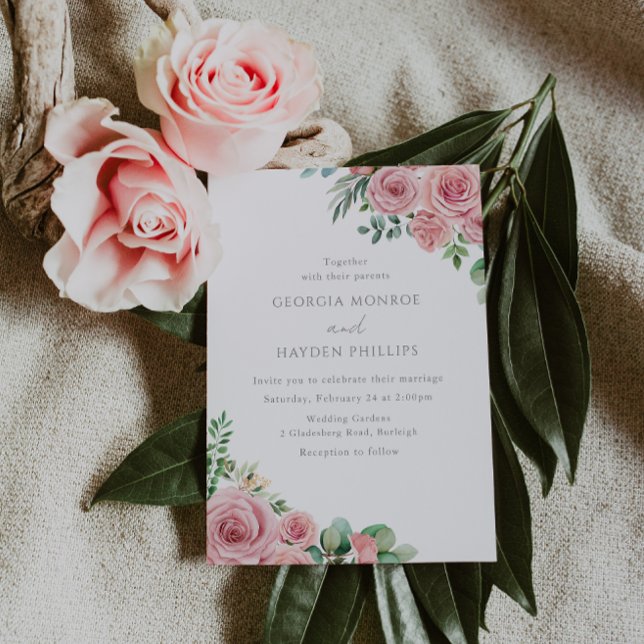 Elegante invitación a la boda floral rosa de Rubor (Subido por el creador)