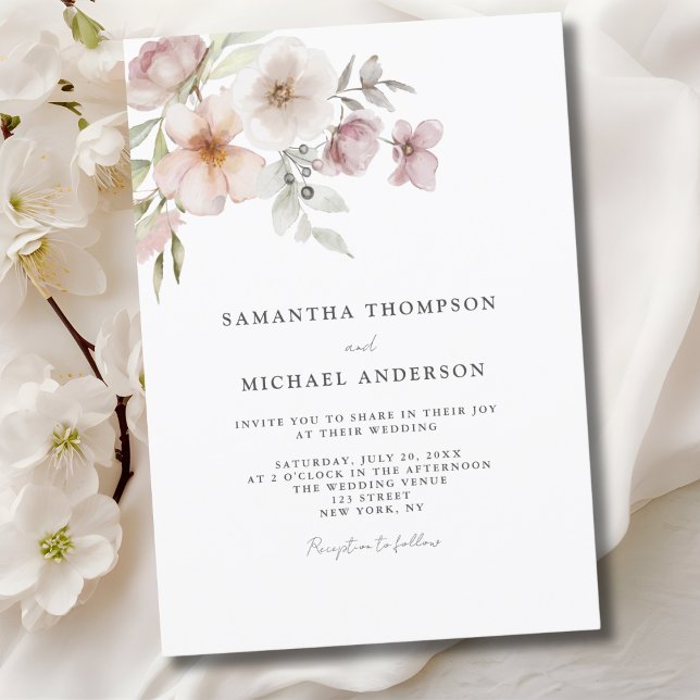 Elegante invitación a la boda floral rosa de Rubor (Subido por el creador)