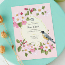 Elegante invitación a la boda floral rosa japonesa