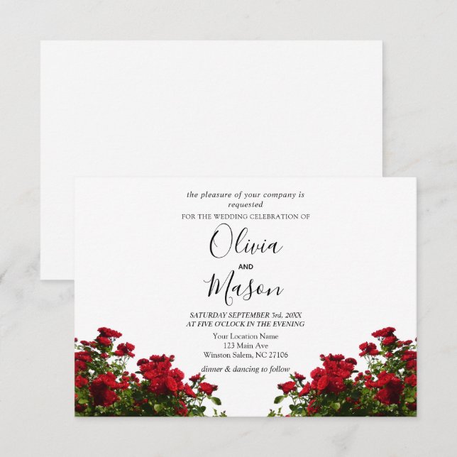 Elegante Invitación a la Boda Floral Rosa Roja (Anverso / Reverso)