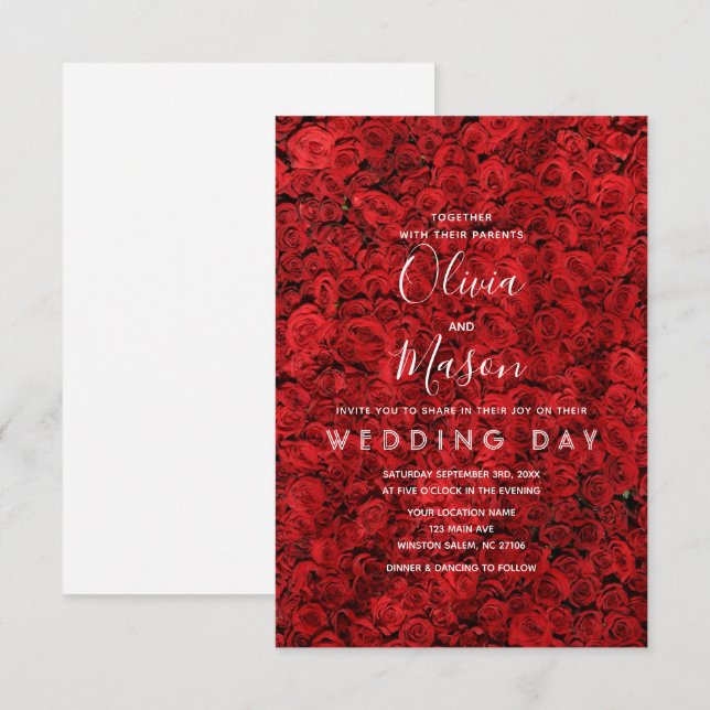 Elegante Invitación a la Boda Floral Rosa Roja (Anverso / Reverso)