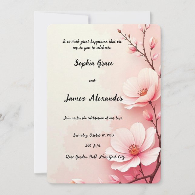 Elegante Invitación a la Boda Floral Rosa Romántic (Anverso)