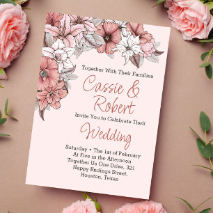 Elegante invitación a la boda floral rosa y blanca
