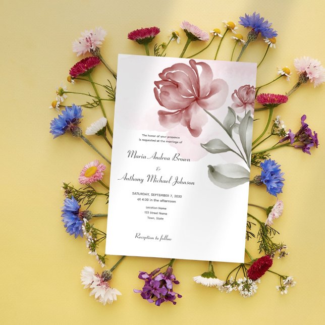 Elegante Invitación a la boda floral rosa y turbia (Subido por el creador)