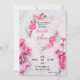 Elegante invitación a la boda floral rosada