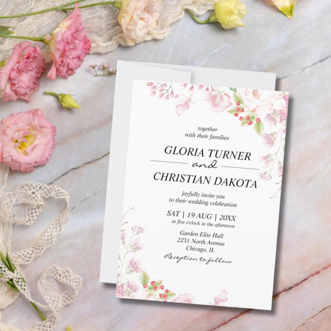 Elegante invitación a la boda floral rosada (Subido por el creador)