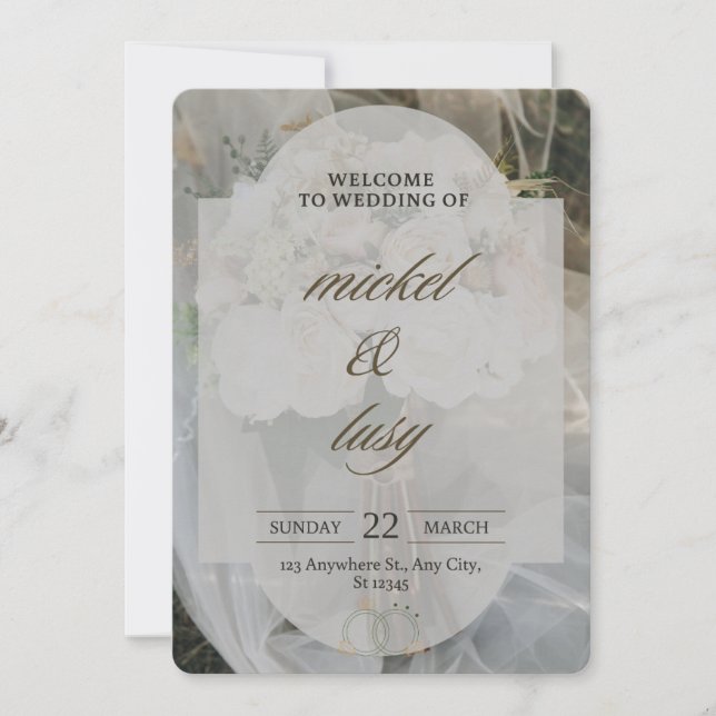Elegante invitación a la boda floral - Rosas y (Anverso)