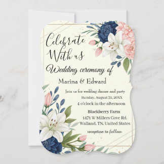 Elegante invitación a la boda floral Rubor de la M