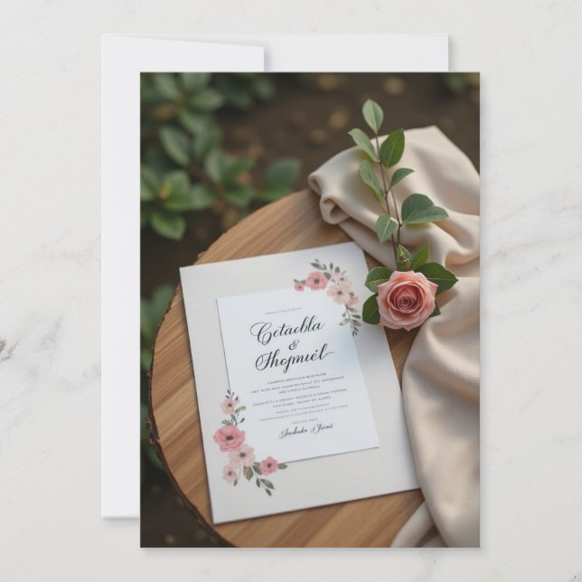 Elegante invitación a la boda floral | Rubor román (Anverso)