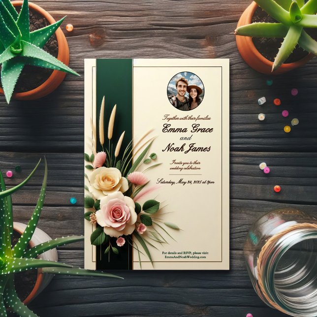 Elegante invitación a la boda floral rústica (Subido por el creador)