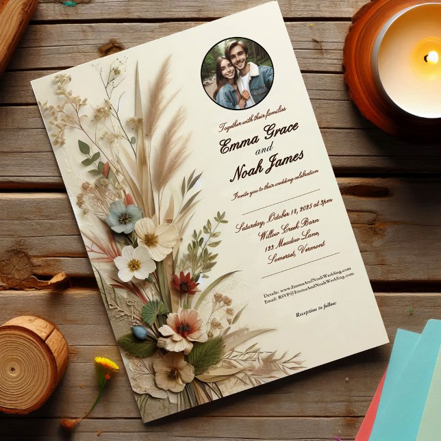 Elegante invitación a la boda floral rústica (Subido por el creador)