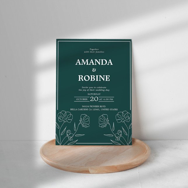Elegante invitación a la boda floral verde (Subido por el creador)