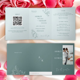 Elegante invitación a la boda floral Verde azulada