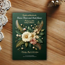 Elegante Invitación a la Boda Floral Verde de Lujo