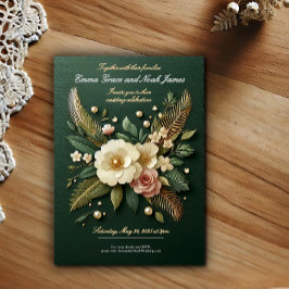 Elegante Invitación a la Boda Floral Verde de Lujo