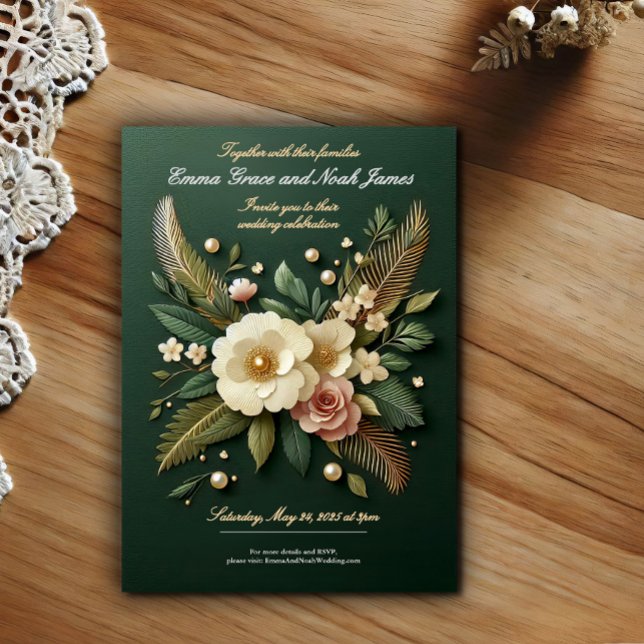 Elegante Invitación a la Boda Floral Verde de Lujo (Subido por el creador)