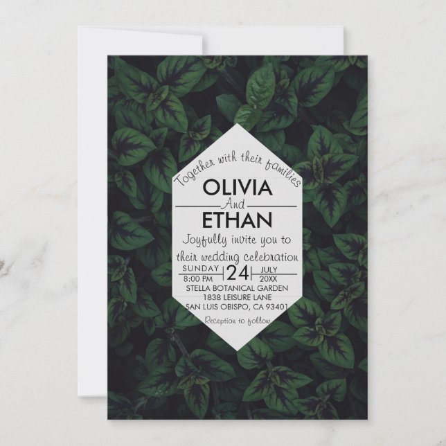 Elegante Invitación a la boda floral verde esmeral (Anverso)