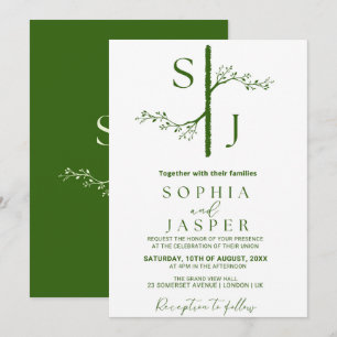 Elegante invitación a la boda floral verde y blanc