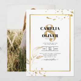 Elegante invitación a la boda fotográfica blanca y