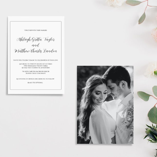 Elegante invitación a la boda fotográfica en blanc (Subido por el creador)
