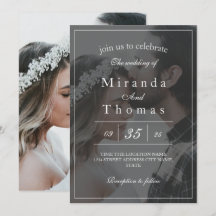 Elegante invitación a la boda fotográfica en blanc