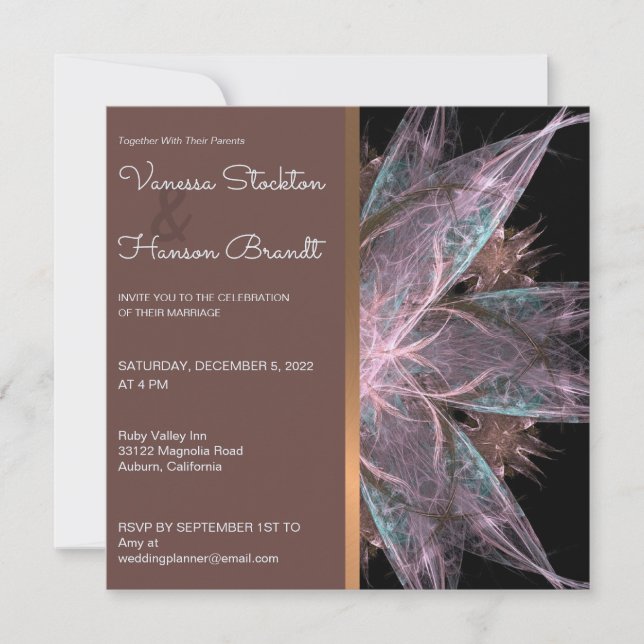 Elegante invitación a la boda fractal (Anverso)