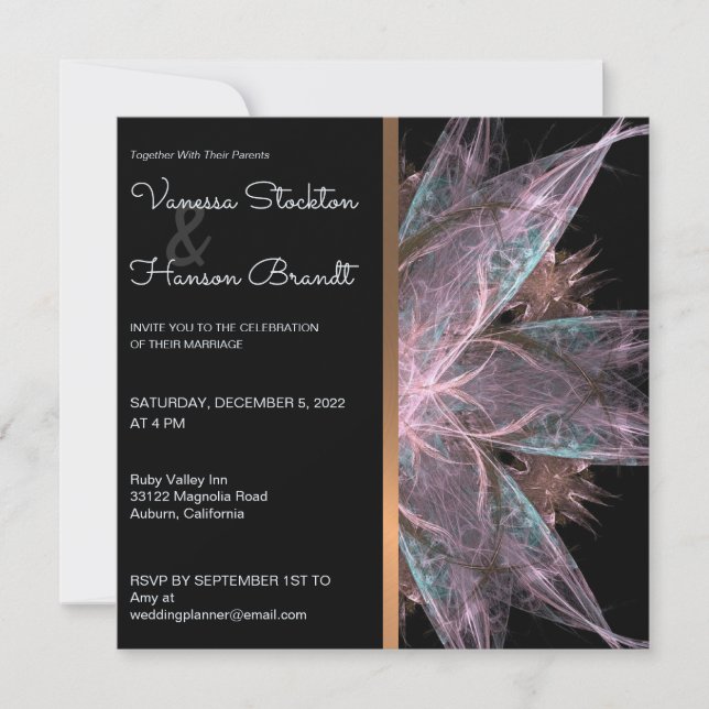 Elegante invitación a la boda fractal (Anverso)