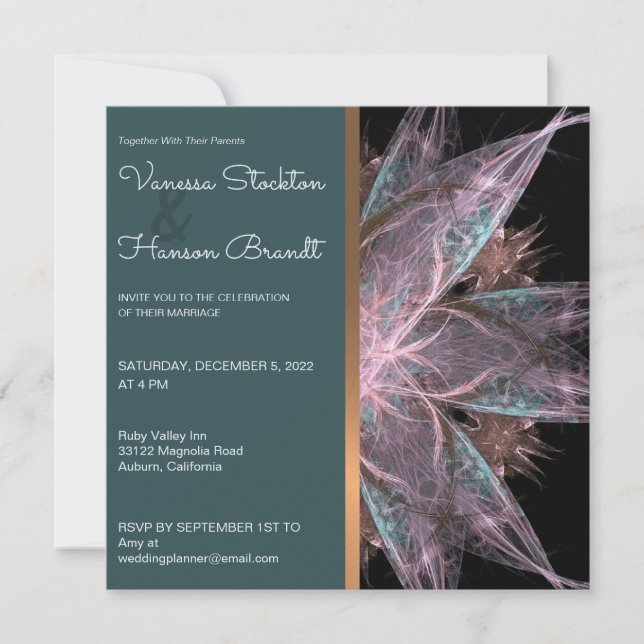 Elegante invitación a la boda fractal (Anverso)