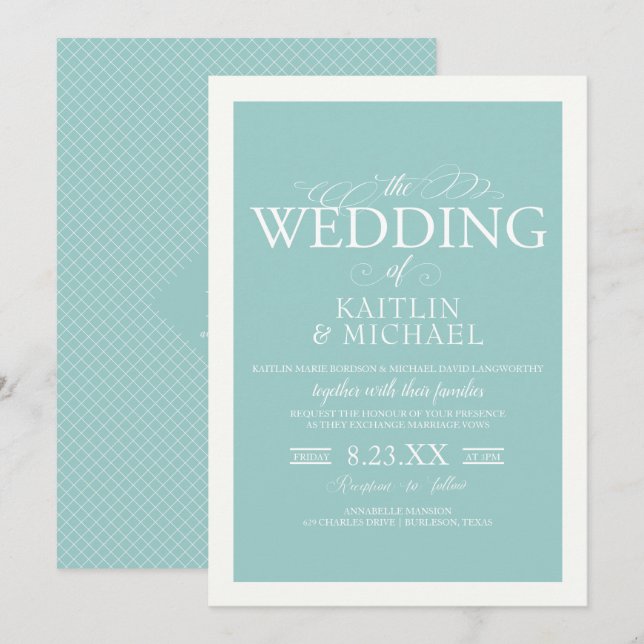 Elegante Invitación a la Boda Fronteriza - Turques (Anverso / Reverso)