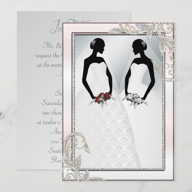 Elegante invitación a la boda Gay Silver (Anverso / Reverso)