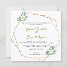 Elegante Invitación a la Boda Geométrica Verde Flo