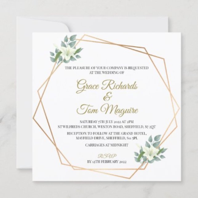 Elegante Invitación a la Boda Geométrica Verde Flo (Subido por el creador)