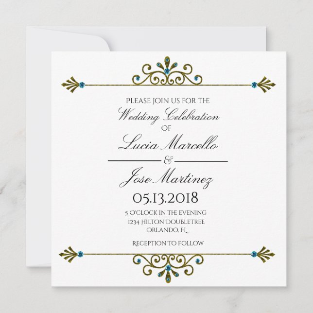 Elegante Invitación a la boda Gold Border (Anverso)