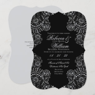 Elegante invitación a la boda gótica de encaje gri