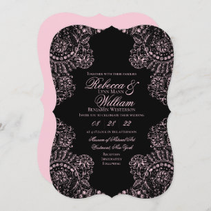 Elegante invitación a la boda gótica de encaje ros