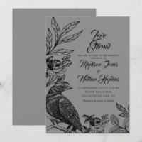 Elegante invitación a la boda gótica de raven