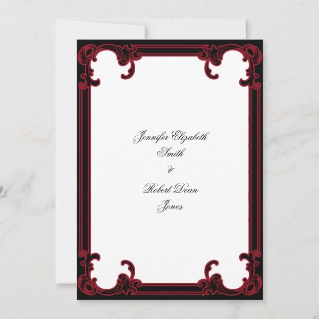 Elegante Invitación a la Boda Gótica Roja (Anverso)
