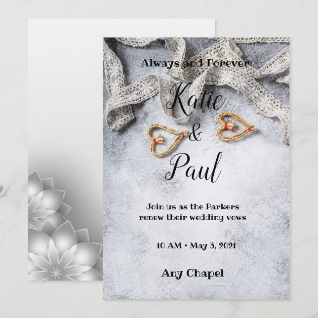 Elegante invitación a la Boda Gris (Anverso / Reverso)