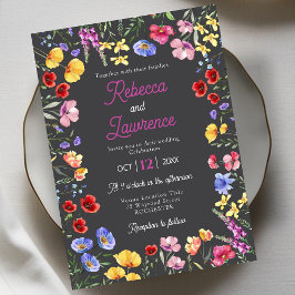 elegante invitación a la boda gris con flores silv